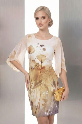 Артистична рокля с акварелен принт и шифонени ръкави арт.1456