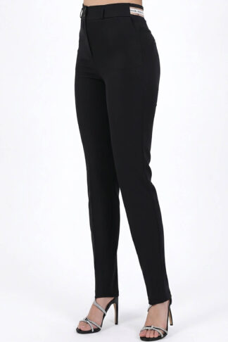 Черен втален панталон с висока талия и ластичен детайл Smart Casual арт.1464-1