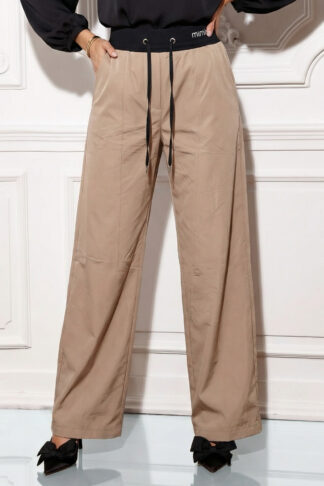 Панталон “Mimo Flow” – бежов панталон с висока талия и черен ластик арт.8011