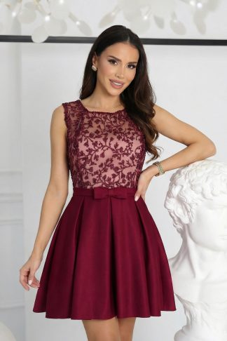 Рокля “Burgundy Bloom” – бордо рокля с флорална дантела арт.1504
