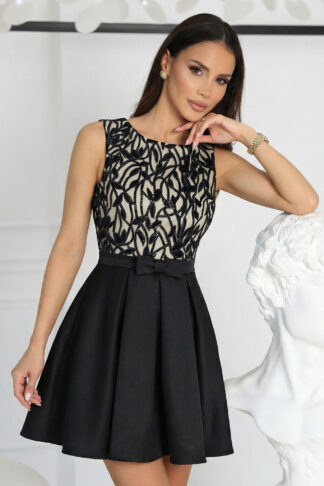 Рокля “Noir Elegance” – черна разкроена рокля с луксозна дантела арт.1499