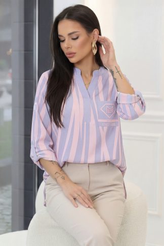 Риза “Pink Urban Waves” – вълнообразен пастелен принт с джоб арт.1460