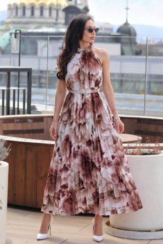 Рокля “City Bloom” – дълга плисирана рокля с колан арт.1795