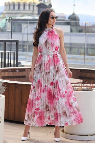 Рокля “Floral Breeze” – дълга плисирана рокля с колан арт.1789