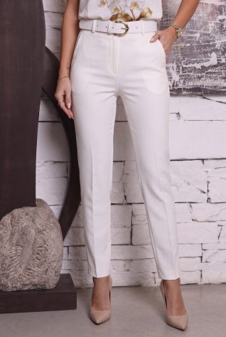 Панталон “White Elegance Line” – елегантен бял панталон с колан арт.8024