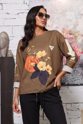 Блуза “Miss Brooklyn Floral” – кафява блуза с флорален принт арт.1537