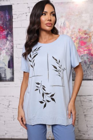 Блуза “Blue Leaf Art” – светлосиня блуза с принт арт.5090