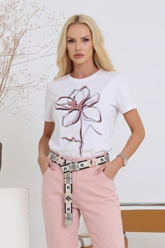 Блуза “Miss Kiss Pink Bloom” – бяла блуза с розова апликация арт.5092