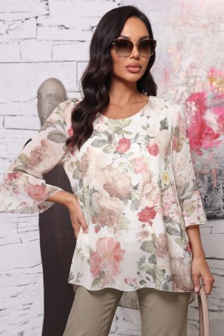 Блуза “Romantic Floral Garden” – бежова блуза с флорален принт арт.5097