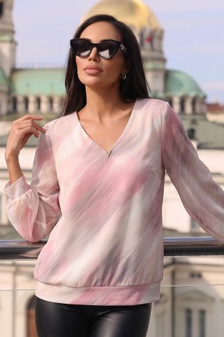 Блуза “Soft Blush Elegance” – ефирна блуза с акварелен принт арт.1551