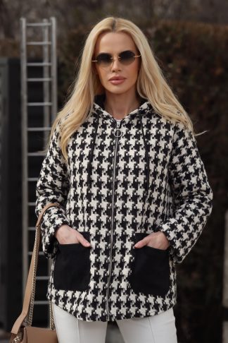 Яке “Houndstooth Urban Hood” – черно‑бяло яке с качулка арт.6010
