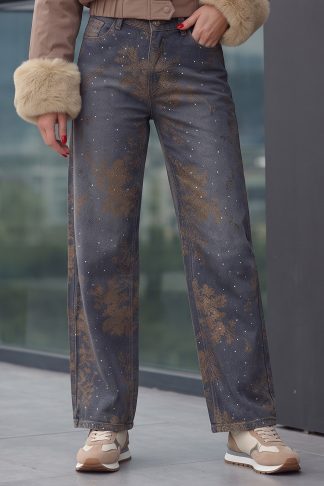 Дънки “Golden Spark Denim” – широки тъмно сини дънки с декоративен принт арт.8040